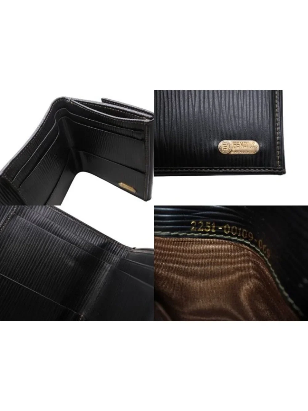Fendi Zucca Pattern Trifold Wallet Compact Canvas Leather Brown Gold